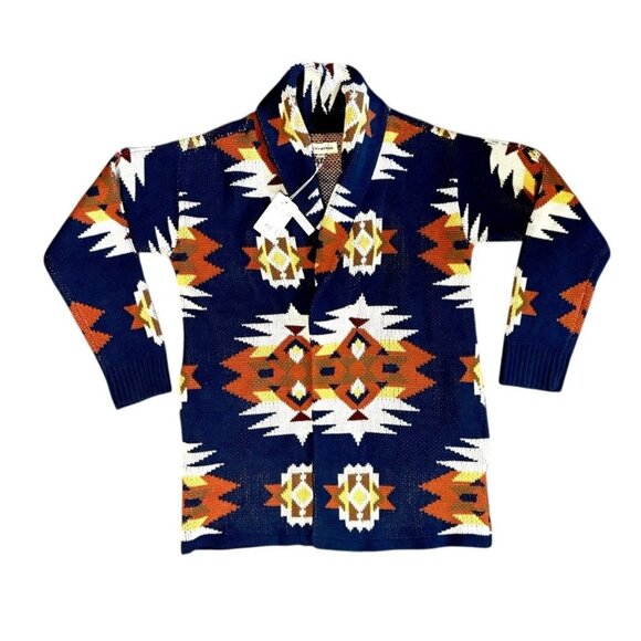 Lucky Brand Women Aztec Print Open Cardigan Sweater M Blue Orange NWT - Picture 1 of 7